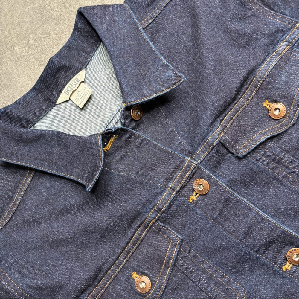 Duluth Trading Co Denim Jacket Womens XL Dark Wash Stretch Button Front Trucker